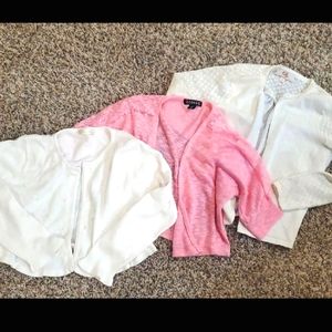 Girls 7/8 pink white cardigans